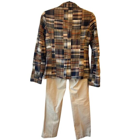 Set of Brooks Brothers Y2K patchwork Madras plaid blazer and sailor ankle chino - Picture 2 of 16